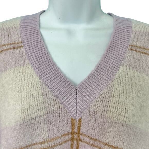 Rails Lilac Purple Brown Cream Colleen Plaid V-Neck Oversize Knit Sweater size M - Picture 8 of 9